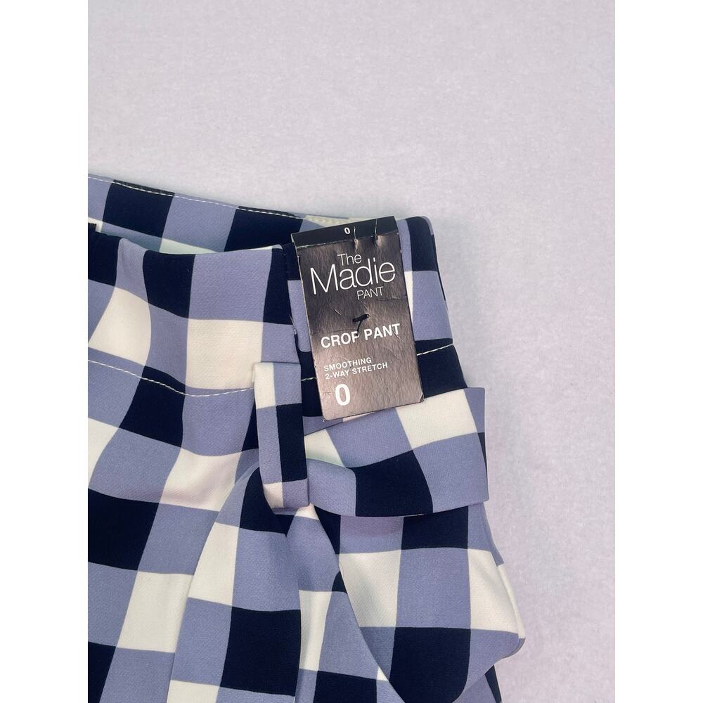 NWT New York&Company The Madie Crop Pant Blue Gingham Smoothing Wide Leg Size 0 - Picture 5 of 10